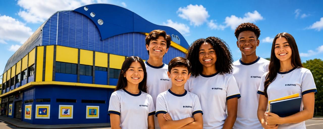 Alunos e professores do Colégio Monforte no pátio da escola